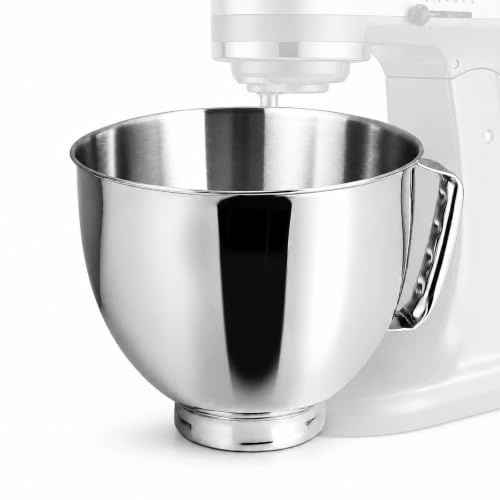 5L Edelstahl Rührschüssel mit Griff für 4,5-5 QT Kippkopf-Standmixer - 304 Mixing Bowl kompatibel mit KitchenAid K45SS KSM75 KSM150 KSM152 KSM165, rostfrei & leicht zu reinigen