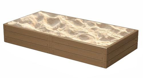 Sandlåda sandlåda plast trädgård träimitation 149 x 75,5 x 25 cm utomhus leksak barn gör-det-själv sandlåda byggsats brun enkel montering – perfekt för vår och sommar