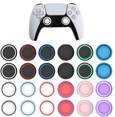 ONGNIUU Thumbsticks Lot de 24 capuchons de rechange pour manettes de joystick, poignée antidérapante avec texture 3D, compatible avec PS5, PS4, Xbox et Switch Pro Couleurs