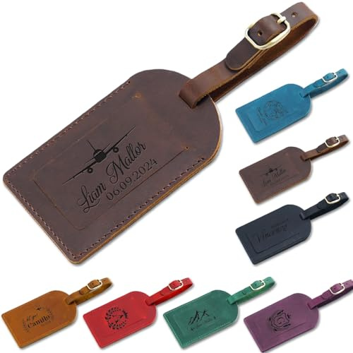 Personalisierter Gepäckanhänger Aus Echtem Leder, Individuell Gravierte Vintage-Kofferanhänger, Gepäckanhänger Aus Leder, Namensschild Mit Adressfeld Für Reisezubehör(Coffee)