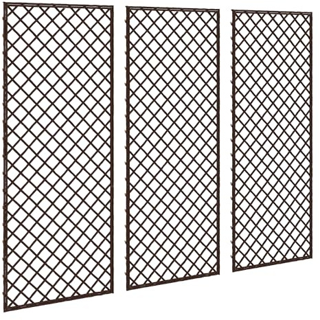 Outsunny Juego de 3 Enrejados de Jardín de Mimbre, Soportes para Plantas Trepadoras con Parte Superior Plana, para Frutas, Verduras, Flores, Decoración Exterior para Patio, 43x112 cm, Madera Natural