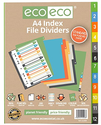 eco-eco A4 50% recyceltes Set mit 12 Registerkarten