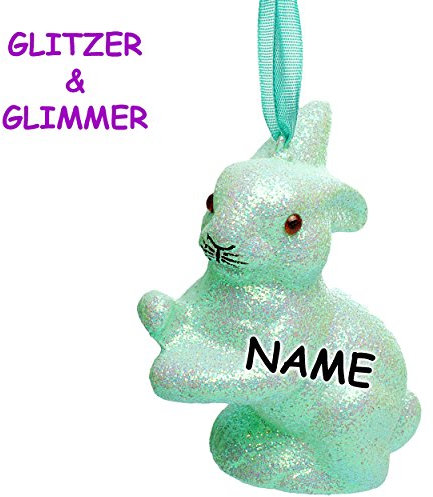 alles-meine.de GmbH 3 Stück große Deko Hasen/Osterhasen - Mint/türkis blau - hellblau - inkl. Name - 11 cm - Innen + Außen - wasserfest & wetterfest - Glitzer & Glimmer..