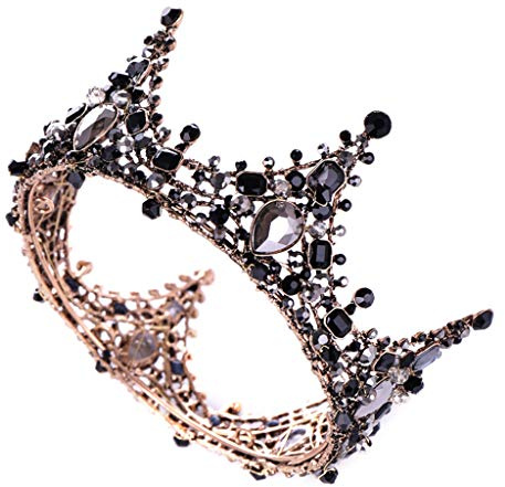 CADANIA Braut Krone Barock Schwarz Strass Vollkreis Tiara Kopfschmuck Kopfschmuck Frauen Geburtstagsfeier Cosplay Requisiten Dekoration Braut Hochzeit Vintage Retro Antike Geschenke