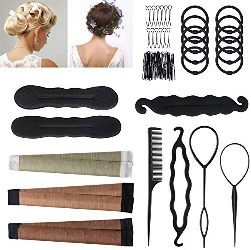 URAQT 26 Pcs Hair Styling Accessories Kit Set Bun Maker Hair Braid Tool for Making DIY Hair Styles Black Magic Hair Twist Styling Accessories for Girls or Women