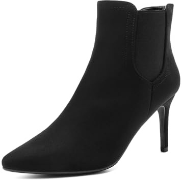 DREAM PAIRS Women's Pointed Toe High Heel Ankle Booties,Black/Suede,7.5