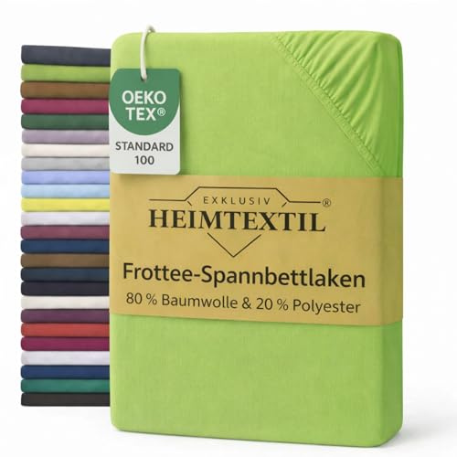 EXKLUSIV HEIMTEXTIL Sábana bajera ajustable de rizo, 200 x 220 cm, color verde manzana