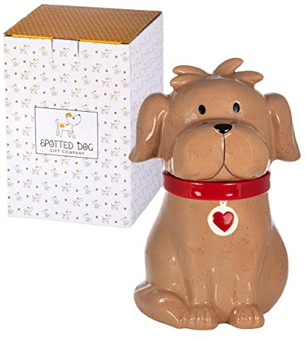 SPOTTED DOG GIFT COMPANY Keksdose Keramik, Vorratsdose mit Deckel, Hunde Cookie Jar für Kekse, Hundeform Leckerli Dose, Geschenke für Hundebesitzer Hundeliebhaber Frauen Männer (Braun)