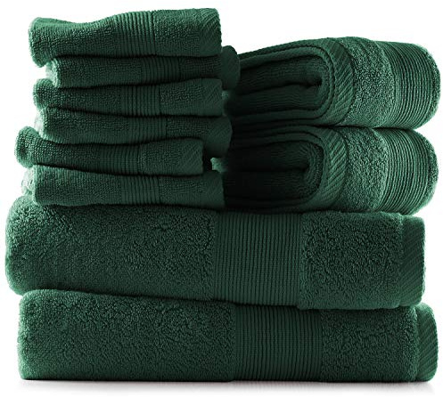 Hearth & Harbor 10-teiliges Badetuch-Set – 100% Baumwolle, 600 g/m², grüne Luxus-Badetücher & Handtücher – weich, saugfähig & langlebig