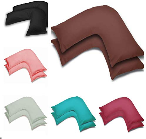 2 Pack Poly-Cotton Plain Dyed V Shaped Pillow Cases Covers - Orthopedic Pregnancy Maternity Back & Neck Support Nursing V Pillowcase Pair (Chocolate)