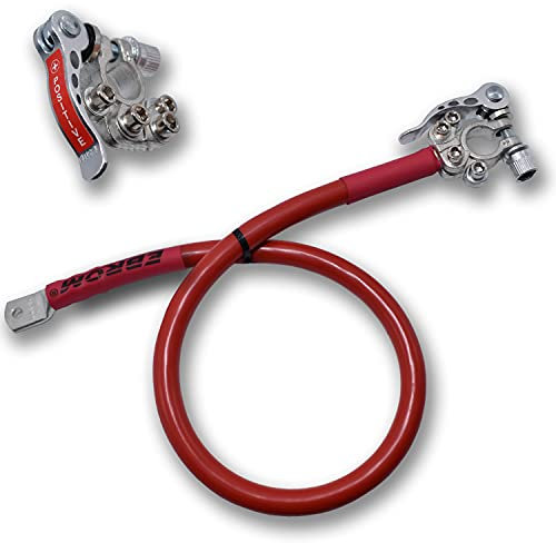 EBROM Batteriekabel Pluskabel + Polklemme Schnellverschluss, 35 mm² rot Schnellverbinder, ab 30 cm bis 8 m, Ringösen/Kabelschuhe M6/M8/M10/M12 oder Aderendhülse, Auswahl: 35mm2, 520 cm Kabelschuh M10