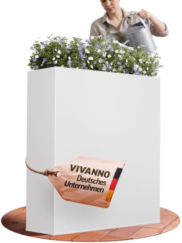 VIVANNO Pflanzkübel Raumteiler Sichtschutz ELEMENTO Stahlblech 75x90x25 cm | Blumenkübel Trennelement in Weiß, inklusive passendem Einsatz, wetterfest für Garten, Terrasse, Büro und Wohnraum