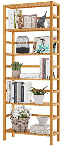 VIAGDO Bambusregal, Küchenregal, Badregal, Bücherregal, Standregal mit 6 verstellbaren Ablagen, 60 x 26 x 162 cm, für Bad, Küche, Wohnzimmer, Schlafzimmer, Balkon, Naturfarben