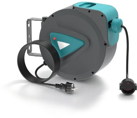 LARS360 Automatisk kabelupprullare av hög kvalitet, 20 m kabelupprullare med kabel, 180° svängbart väggfäste, hållbar kabelupprullare