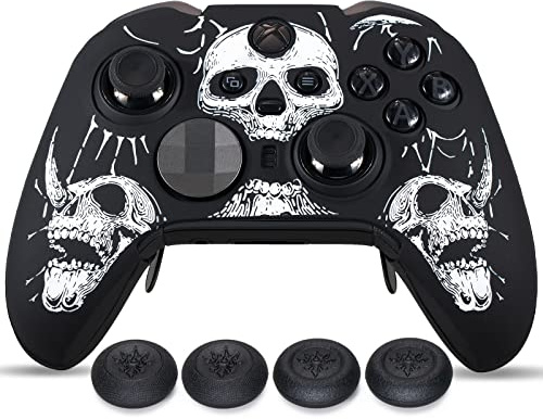 YoRHa Laser Carving Silicone Skin for Xbox Elite Series 2 Controller x 1(White) with Thumb Grips x 4