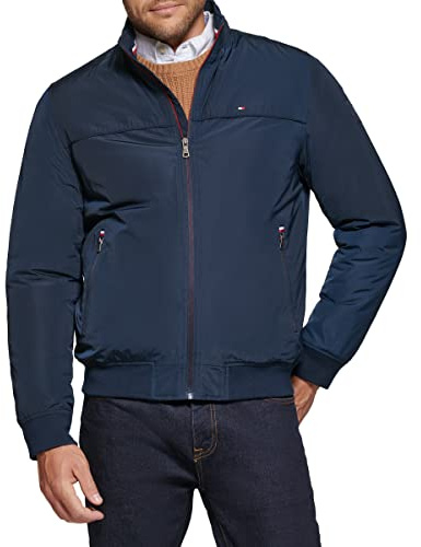 Tommy Hilfiger Men's Performance Faux Memory Bomber Jacket, Navy Filled, XL