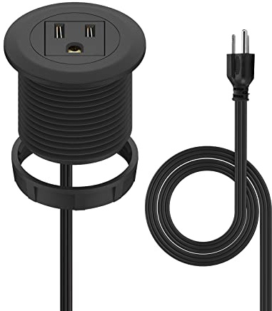 2 inch Desk Power Grommet, Flush-Mount Desk Outlet Build-in 1 US Standard Outlet, Mini Desktop Power Hub Grommet Socket for Desk Nightstand Cabinet Counter, 3.28 FT Heavy Duty Power Cord