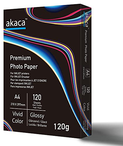 akaca Fotopapier Glänzend A4 (210 x 297 mm), 120 Blatt, 120 g/m², Premium Glossy Photo Paper, Photopapier für alle Tintenstrahldrucker