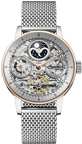 Ingersoll The Jazz Herren-Automatikuhr mit Mondphase, 42 mm, Skelett-Zifferblatt und Milanese-Mesh-Armband