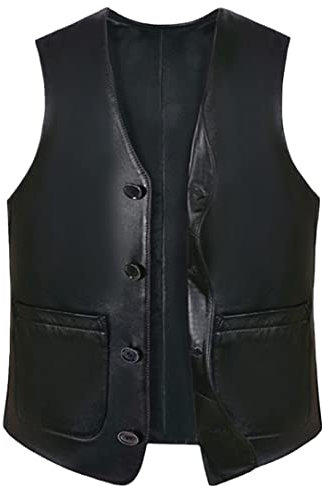 Herren Schaffell Weste Herbstanzug Business Casual Einreihige Lederweste Schaffell Schwarz 4XL