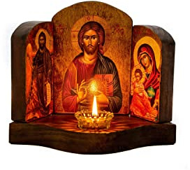 Christliche Ikonostase mit Jesus Christus, Johannes, Vorläufer, Jungfrau Maria, handgefertigter Berg Athos, Holz, Altar, orthodoxe Ikone, religiöses Geschenk, 30 x 25 cm