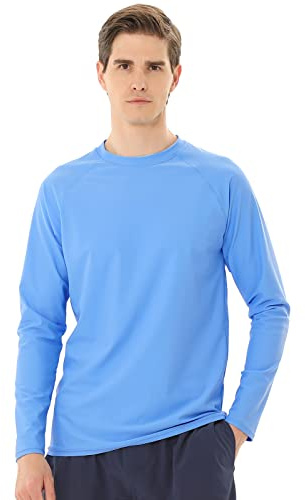 TIZAX Camiseta UV Protección Solar Hombre Manga Larga Traje de Baño UPF 50+ Rashguard Camisa Deportiva Secado Rápido Adultos Azul XXL