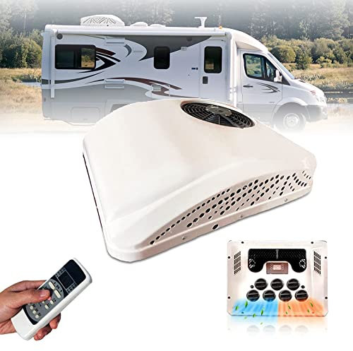 Climatiseur de toit RV 12V/24V DC RV Climatiseur 2 en 1 Climatiseur de stationnement électrique avec refroidissement et chauffage, système de climatisation de camping-car pour voiture RV camion 12V