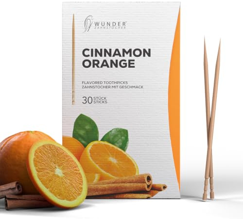 Wunder palillos de dientes con sabor - 30x palillos de dientes empaquetados individualmente - Aliento fresco - Palillos de dientes individuales con sabor (cinnamon-orange)