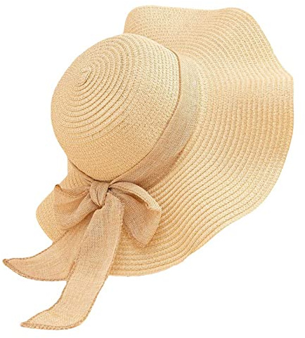 Vivi Idee® Sonnenhut Strohhut Damen faltbar Sommerhut Sonnenmütze Strandhut Straw hat Einheitgröße