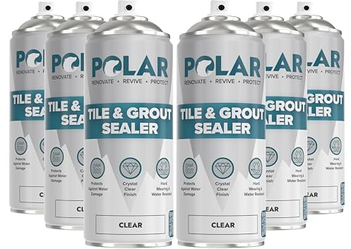 Polar Tile & Grout Sealer Clear Spray - 6 x 400ml - Instantly Waterproofs and Protects Floor Tile Grout on Bathroom, Shower & Kitchen Tiles, Stone Masonry - For Interior & Exterior Surfaces | Clear Tile and Grout Sealer Spray, Waterproof, Bathroom, Shower and Kitchen Tiles, Stone Masonry, Interior and Exterior