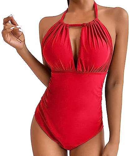 KBRPEY Traje de Baño de una Pieza para Mujer Halter Cuello Elegante Bañador Push up Efecto Reductor Ropa de Natación Playa Verano One Piece Swimsuit Vacaciones
