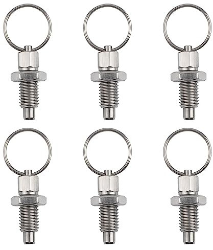 INCREWAY Lot de 6 pistons à ressort avec anneau de traction, goupille à dégagement rapide M10 avec came de chute et ressort, en acier inoxydable, non verrouillable, type stubby rétractable