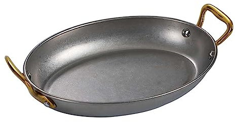 UGCER Spanische Paella-Pfanne aus Edelstahl 304, ovales antihaftbeschichtetes Paella-Pfanne-Kochgeschirr mit Zwei genieteten Griffen für die Küche zu Hause und Restaurants,Retro Silver,24cm