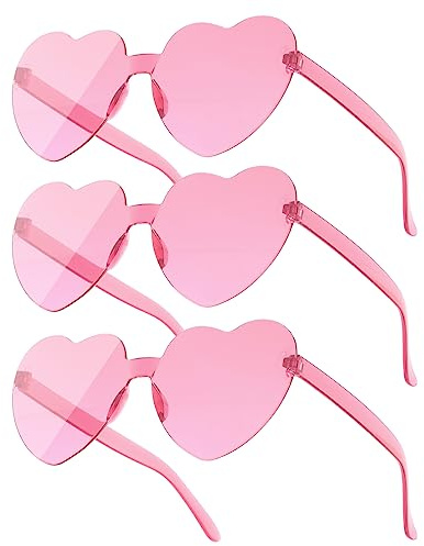 Yomaido Rosa hjärtformade solglasögon | Glasögon för fest 3-pack, funkiga festivalglasögon glasögon utan ram multipack för vuxna unisex, barn