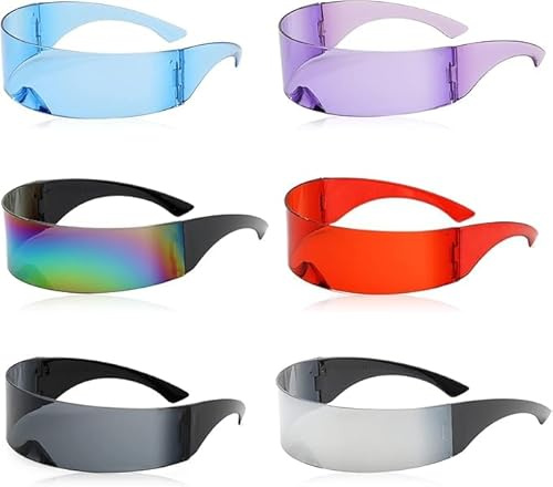 Tianher Futuristic Sunglasses, 6 Pcs Funny Mirrored Party Glasses Party Glasses for Adults, Mens, Womens, Funny Sunglasses for Halloween, Cosplay, Carnival, Club (Colourful)