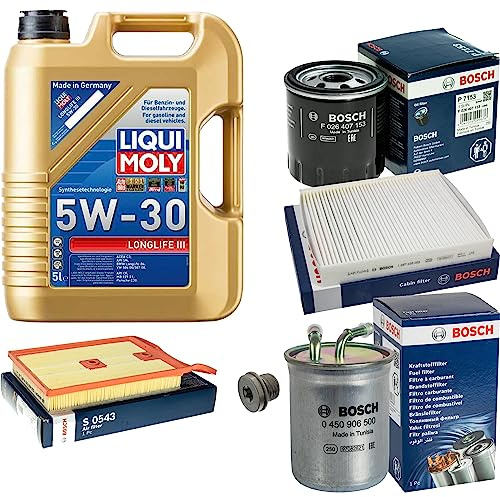 Inspektionspaket Wartungspaket Filterset mit 5 L Motoröl Longlife 3 5W-30, Ölfilter, Innenraumfilter, Luftfilter, Kraftstofffilter, Verschlussschraube