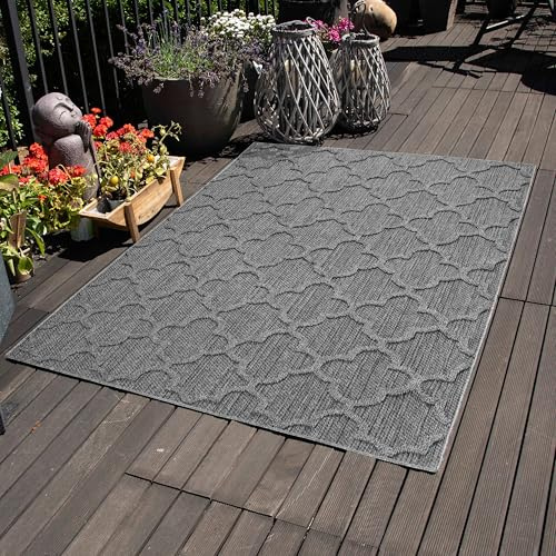 Carpettex Outdoor Teppich Wetterfest 120 x 170 cm Sisaloptik Grau - Ideal für Balkon, Garten, Terrasse, Camping und als Küchenteppich - Waschbarer Teppich, Skandinavisches Design, Flachgewebe