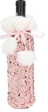 LKPOMI Weihnachts-Weinflaschen-Abdeckung, Pailletten-Tuch, Wein-Geschenktüten mit Kordelzug, Dekorative Flaschenhülle für Weihnachtsfeier-Dekorationen(Roségold)