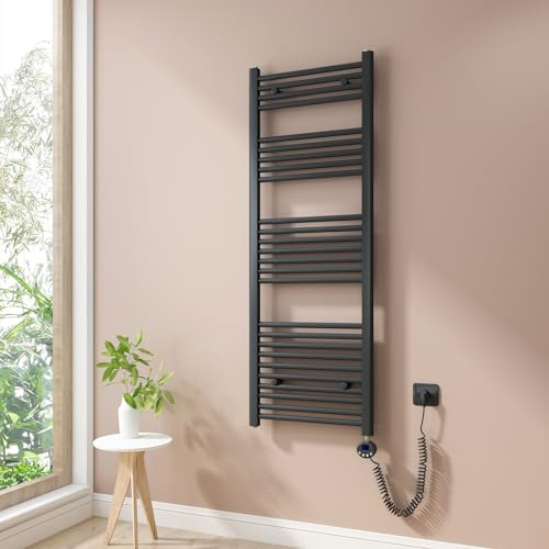 Heilmetz Badheizkörper Elektrisch 140x50cm Badheizkörper Elektrisch mit Thermostat+Timer-Funktion Gerade Handtuchheizkörper Anthrazit 568W