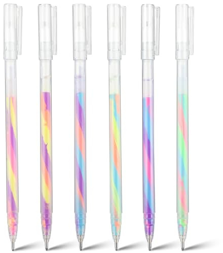 TIESOME 6 Stück Regenbogen Gelschreiber, 1.2mm Glitzerstifte Gel rotierendem Farbverlauf Kawaii-Kugelschreiber-Set Neon Gelstifte zum Schreiben Zeichnen Journaling Kritzeln Scrapbooking Skizzieren