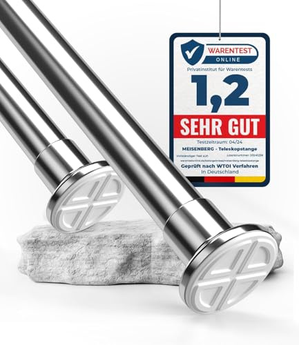 MEISENBERG Bastone Tenda a Pressione 90-160, Argento, Ø 25 mm, Aste per Tende Senza Forare per Tendaggi, Bagni e Balcone