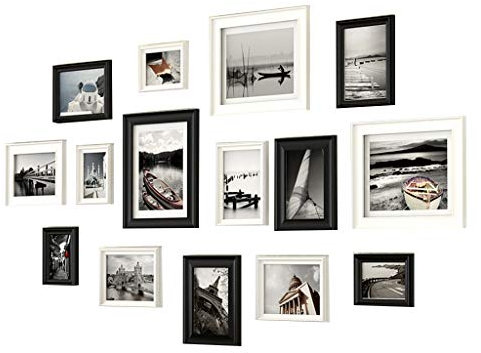 Bilderrahmen Collage Set 15-teiliges Holz-Bilderrahmen-Collage-Set, mehrere verschiedene Größen, Fotorahmen mit transparentem Glas für Galerie, Wohnzimmer, Treppenhaus-Dekor, schwarzer + weißer Rahme