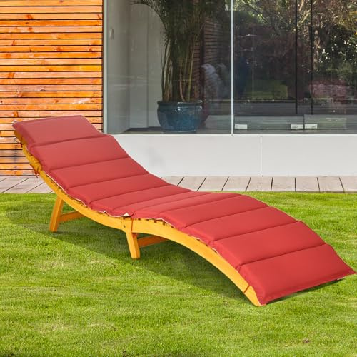 COSTWAY Tumbona de Patio de Madera de Acacia, Silla de Ocio Plegable para Piscina con Cojines, Tumbona Portátil con Reposacabezas para Piscina, Césped y Jardín, 190 x 55 x 52 cm