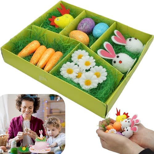 SRV Hub 16 PCS Easter Bonnet Decorating Set Easter Bonnet Making Kit Decoration Accessory Easter Carrots Easter Bunny Easter Daisy Easter Glitter Eggs Easter Grass Easter Chicks