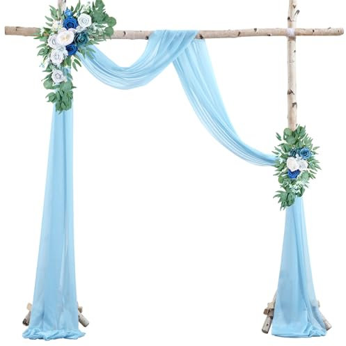 FANSU Vorhang Hochzeitsbogen, Querbehang Freihanddeko Chiffon Tüll Stoff Deko Vorhang Hochzeit Querbehang Deko Gardinen für Dekoration Torbogen Zeremonie Party (2.4x32.8ft/75x1000cm,Blau)