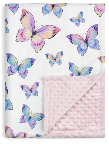SANDJEST Kid Blankets for Girls 30 x 40 - Kids Throw Minky Blankets with Layer Dotted Backing - Gifts for Birthday Nursery Room Decor