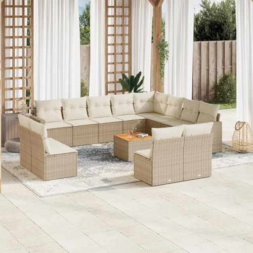 SECOLI Rattan Gartenlounge Con Stauraum XXL Loungemöbel Set Terrassenmöbel Loungesofa Sitzgruppe Rattan Ecklounge Gartenmöbel Set Balkon Möbel Beige 13-tlg-Type-42