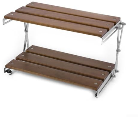 ZYWUOY Klappbarer Campingtisch, Holz und Eisen, zusammenklappbares Aufbewahrungsregal, zusammenklappbares Tischregal für Picknick, Camping, Grillen (2 Ebenen)