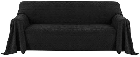 Easy-Going Jacquard Flanell Sofa Couch Überzug 3 4 Sitzer, Rutschfester Sofabezug Sofaschutz Hund Katze, Weiche Sofadecke für Bett, 1 Stück Waschbarer Sofaüberwurf, 203X338 cm/80X133 in, Schwarz