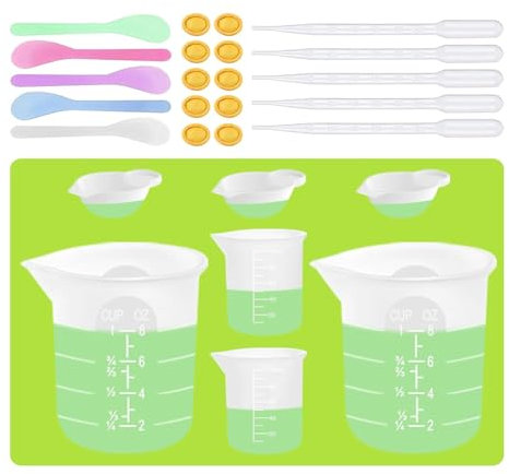 Yominerr Vasos Medidores de Silicona para Suministros de Resina, Kit de Resina para Vasos Mezcladores Antiadherentes de 250 Ml y 100 Ml, Vasos de Silicona para Moldes de Resina